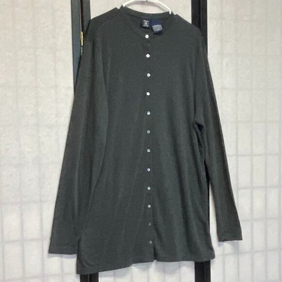 Hunt Club Grey Cardigan Sweater XLT Collarless Long Sleeve Lightweight Button Up - Picture 3 of 12